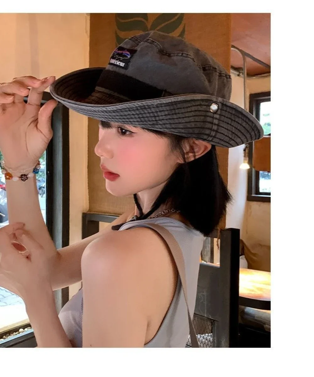 2025 جديد! قبعة رعاة البقر الغربية المستوحاة من اليابانية للأطفال - قبعة دلو صيفية مغسولة ذات حافة كبيرة للمشي لمسافات طويلة في الهواء الطلق والحماية من الشمس