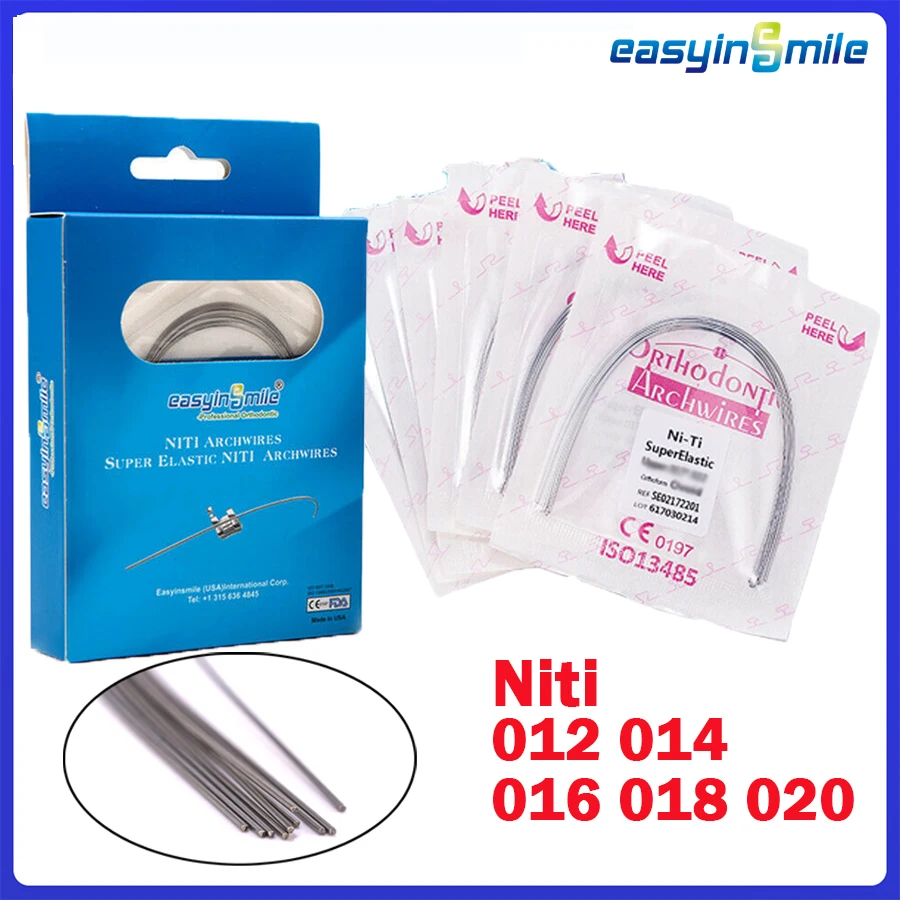 10Pcs/10Packs EASYINSMILE Dental Orhto Niti Archwire Super Elastic Arch Wires natural Form Round 012/014/016/018/020