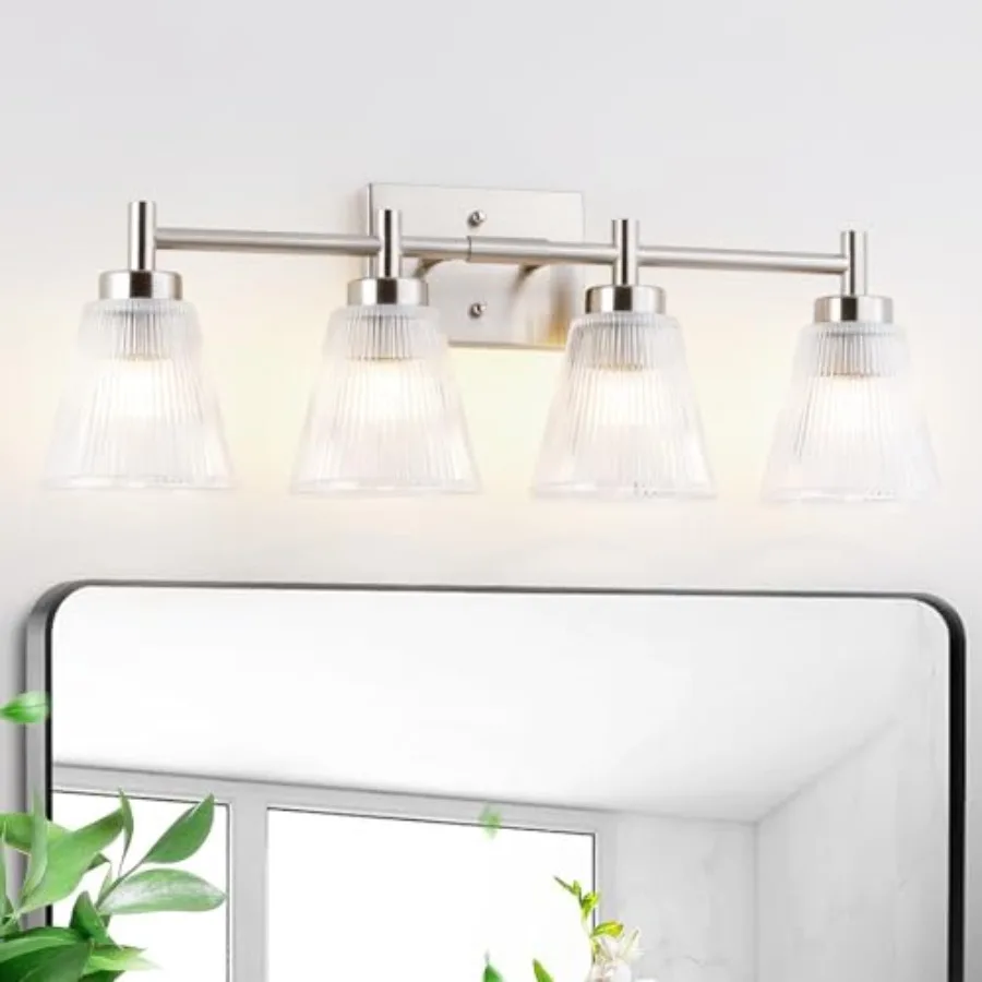 

Vanity light fixtures, Brushed Vanity lights over mirror makeup light wall sconces with clear Striped glass shade, Bathroom lig