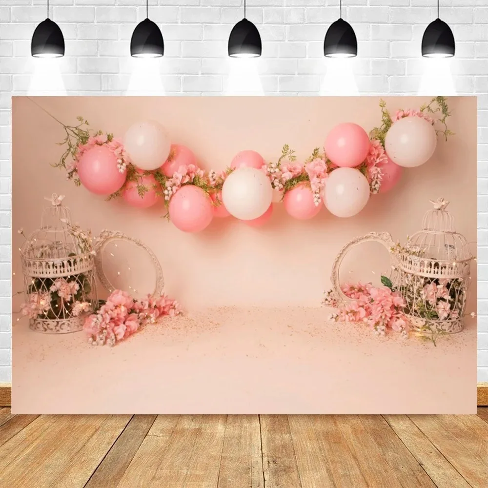 Girl Boy 1st Birthday Gift Personalized custom Pink Floral Balloon Baby Cake Smash Party Decoration Backdrop Photo Studio Props