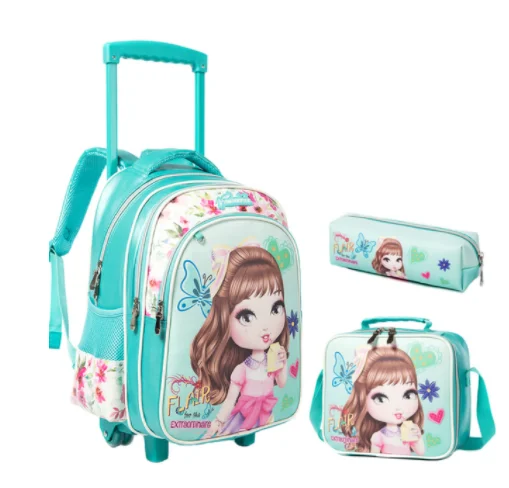 Детский рюкзак-тележка для школы, сумка для детей, школьный рюкзак на колесиках, сумка для девочек, набор сумки для обеда, школьная сумка на колесиках
