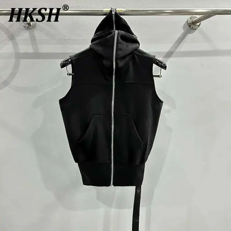 

HKSH Men RO Style Dark Niche Design Elements Long Zipper Mask Sleeveless Hoodie Fashion Punk Cotton Tank Tops Chic Jacket HK3984