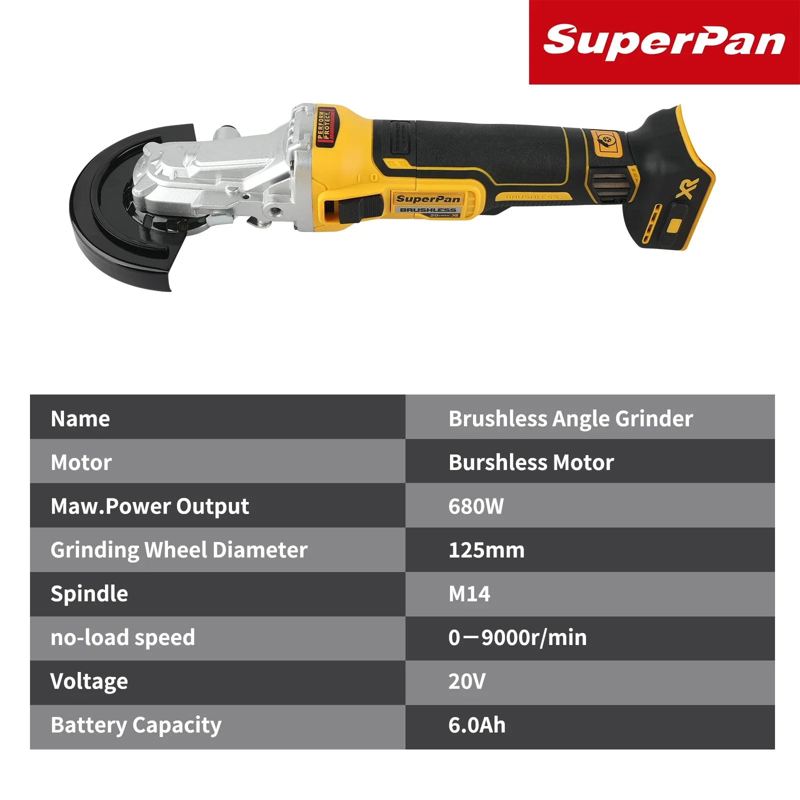 SuperPan 405FN Industrial-Grade 18V Angle Grinder - 125mm 8500 RPM Brushless Rechargeable Cutting & Polishing Tool