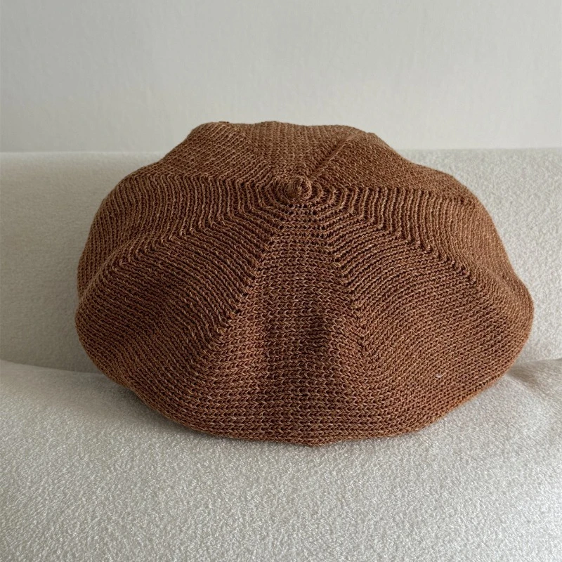 Koreanische einfache gekräuselte Strickmütze für Damen, Frühling und Herbst, dünne atmungsaktive achteckige Malermütze, elegante Newsboy-Kappe – Detail 8