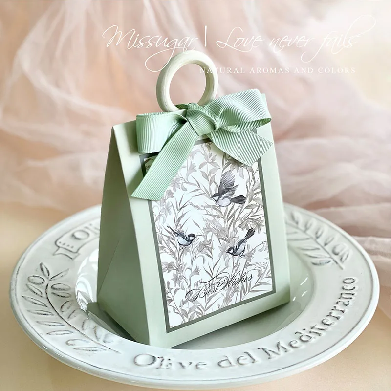 Flowers Birds And Forest Wedding Candy Box With Wooden Ring DIY Favors Birthday Party Jelwery Gift Packing Box Empty Paper Boxes