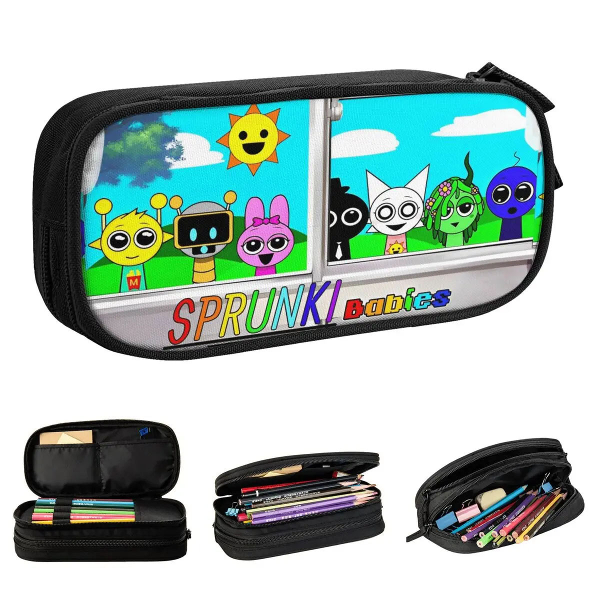 Sprunki Incredibox Pencil Case Beats Game Pen Holder Bags Student Large Storage School Supplies Gift Pencil Pouch