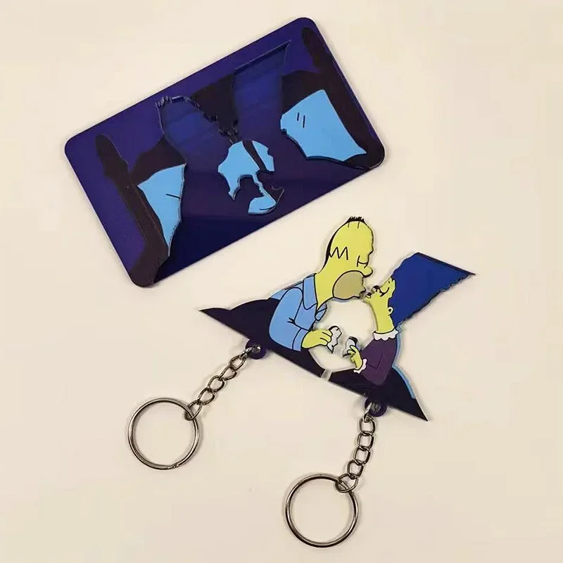 Os Simpsons Frigorífico Etiqueta Keychain, criativo personalizado bonito casal Cartoon Bag, pingente chave, Tendência de moda, Novo