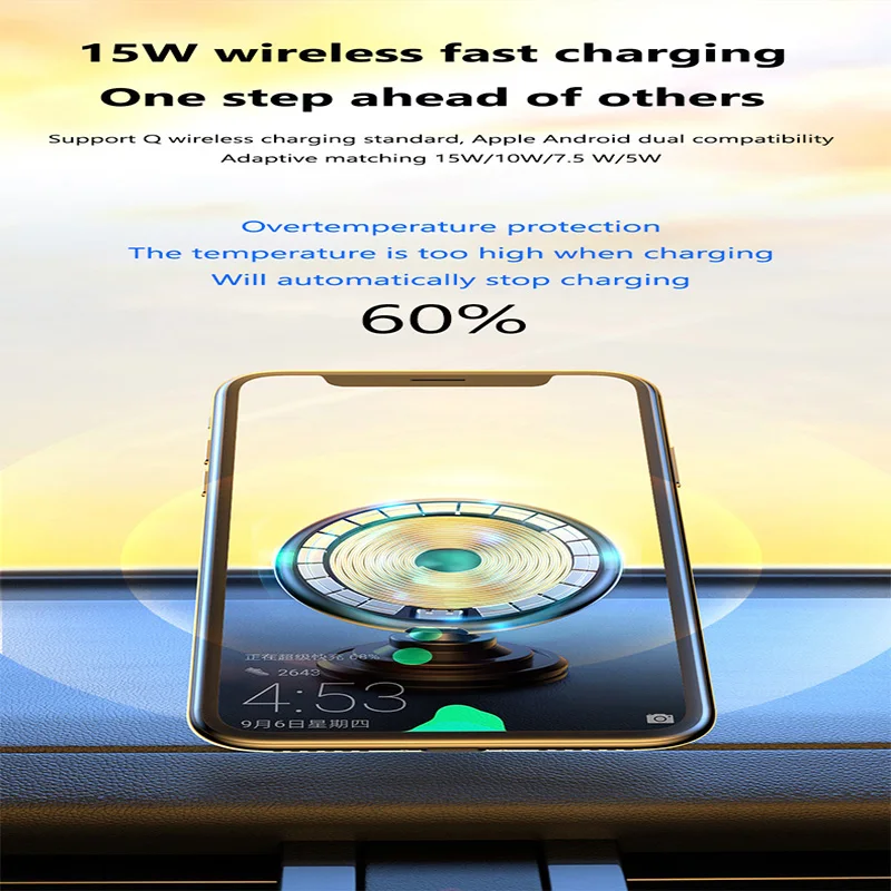 15W Fast Car Wireless Charger for iPhone 15 14 13 12 mini pro max Wireless Charging Car Phone Holder for MagSafe Magnetic Phones