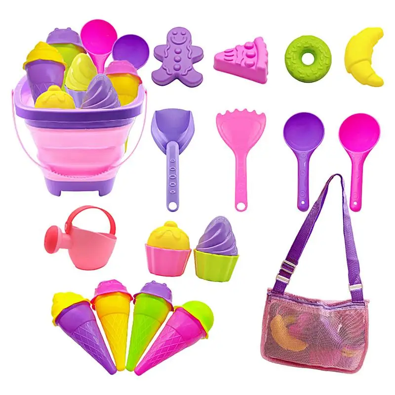 

Beach Sand Toys 23pcs Eco-Friendly Sandbox Toy Kit Beach Toys Set With Mesh Bag Sand Molds Bucket Shovel For Outdoor Games