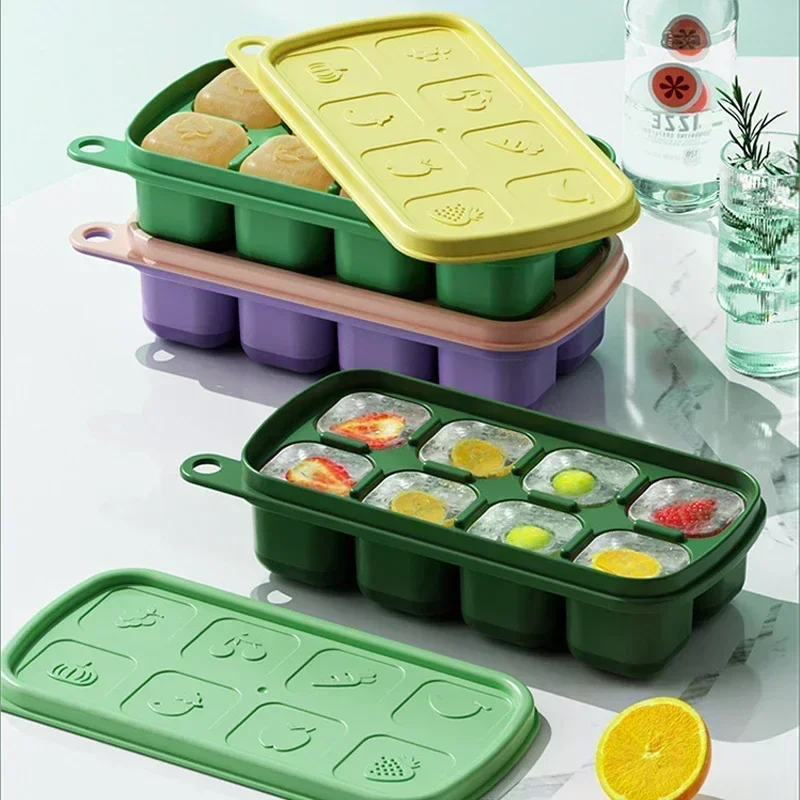 PP Food Grade Silicone Ice Tray Food Supplement Box Low Temperature with Cover Easy To Clean Children's Baby Rice Cake Mold Box