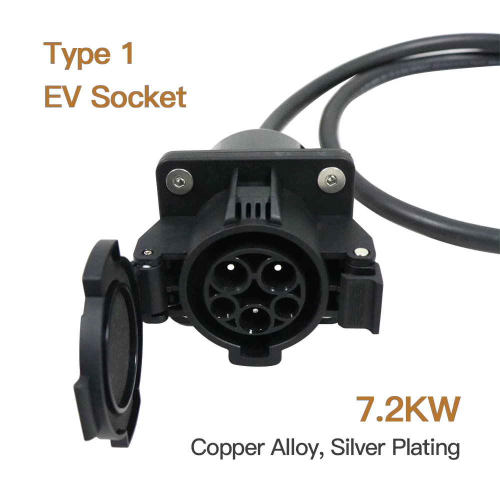 ERDAN 7.2KW Type 1 EV Plug to Type 1 Socket 220-250V Charger Adapter With 1M Cable for SAE J1772 Electric Vehicle Socket