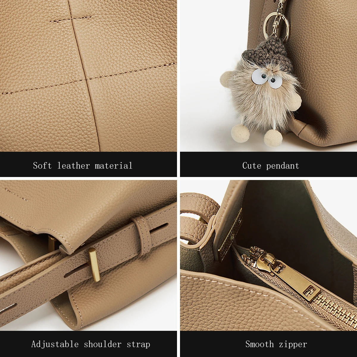 FOXER New Autumn Winter Women's Shoulder Bag Soft Genuine Leather Female Crossbody Handbag Large Capacity Zipper Bucket Purse