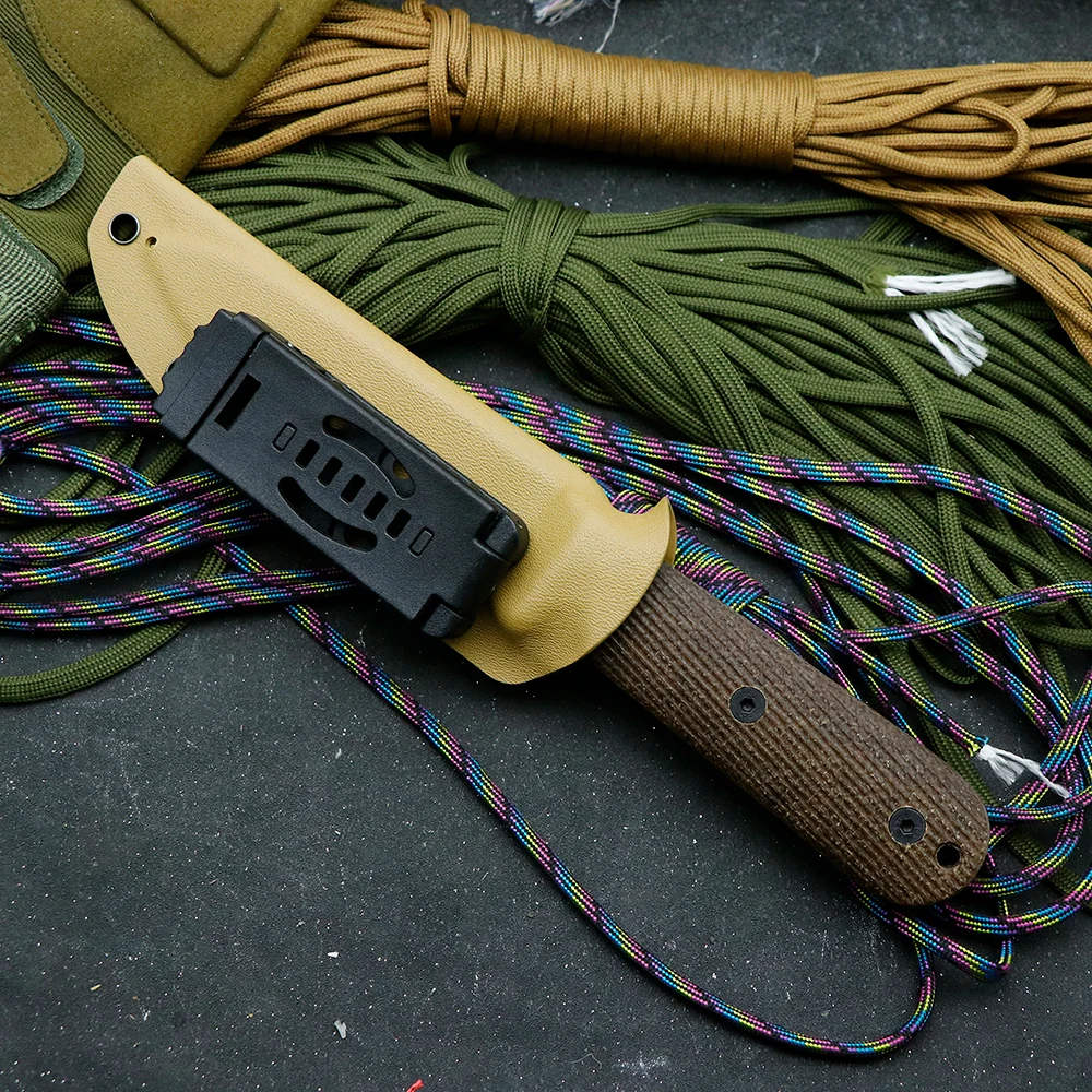 Cuchillo fijo con mango de lino y acero DC53, cuchillo recto para caza en la jungla al aire libre, herramienta de bolsillo portátil para supervivencia y acampada