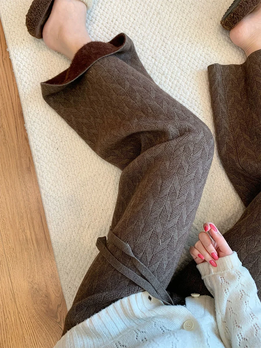 

Уютные вязаные брюки-палаццо с высокой талией для женщин, прямого кроя, струящиеся, мягкие, осенне-зимние, новые, в стиле ретро, модные