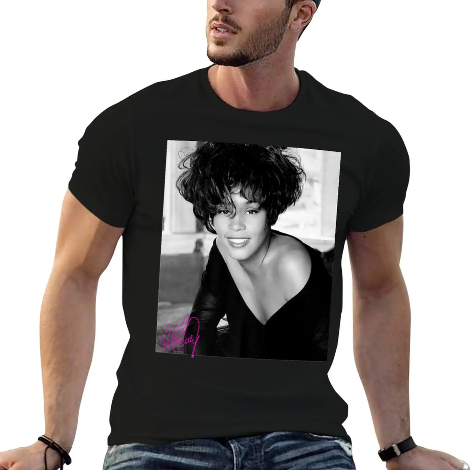 

Classic Smile Photo Men And Women Whitney T-Shirt t shirts for man pack white anime t shirts oversize T-Shirt