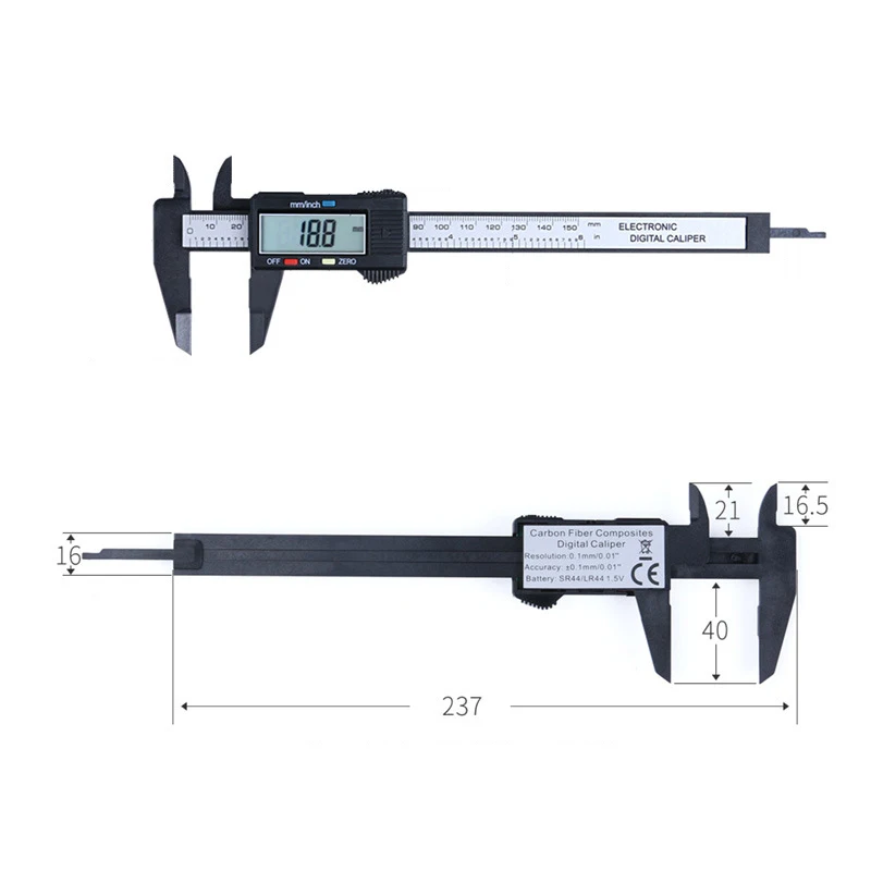 Calibrador Vernier Digital LCD U50, herramienta de medición de 150mm, 6 pulgadas, fibra de carbono, micrómetro electrónico