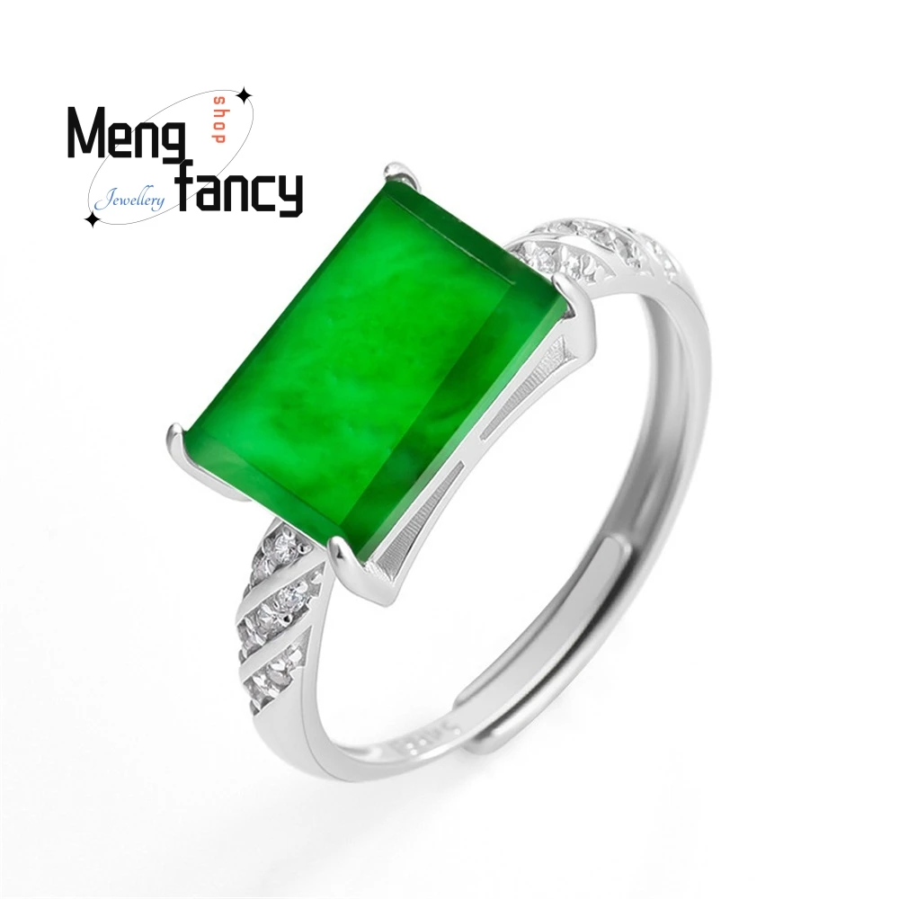 

Natural A-Grade Jade Sunny Green Saddle Ring, Ice Type Jade Ring, S925 Silver Fashion Ring, Adjustable For Men And Women Elegant