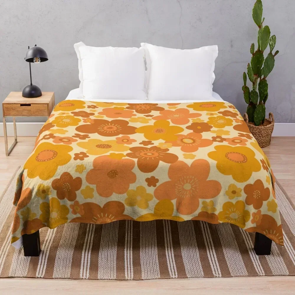 Groovy 70s Retro Vintage Floral Pattern Throw Blanket Summer Beddings Flannel Fabric cosplay anime Giant Sofa Blankets