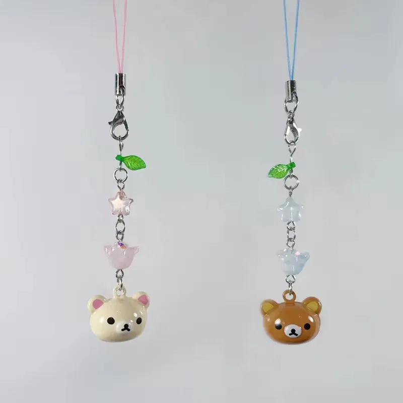 Y2K-Rilakkuma Beaded Bell Phone Case Pendant, Lucky Four, Enge Zipper Pendant, Children Guka Pendant, Camera Decoration