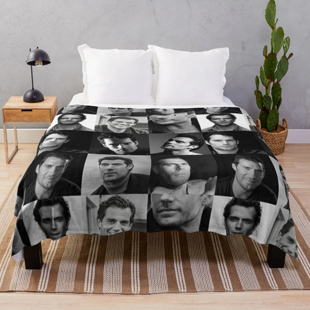 Henry Cavill collage Black and White Throw Blanket valentine gift ideas manga Cute Blanket Soft Plaid