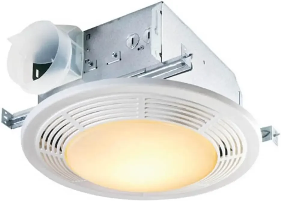 Exhaust Fan and 100-Watt Incandescent Light with Glass Lens, Bathroom Ceiling Ventilation Fan, 100-Watts, 100 CFM, White