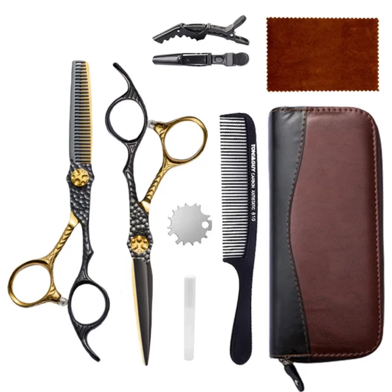 

Hair Scissors Set 6 Inch 9Cr13 Stainless Steel - Barber Salon Thinning & Texturizing Shears Kit for Hairdresser and Home Use