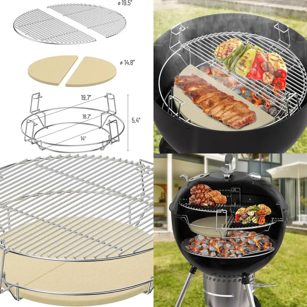 

Weber 22 Kettle Compatible Stainless Steel Multi-Level Cooking Grate System with 2 Ceramic Heat Deflectors