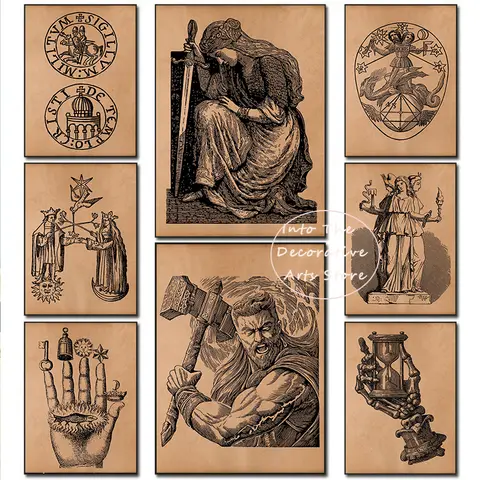 Mythical Norse Mythology Story Theme Poster Canvas Painting Print Alchemy Pattern Perfect Statement Bedroom and Game Room Decor