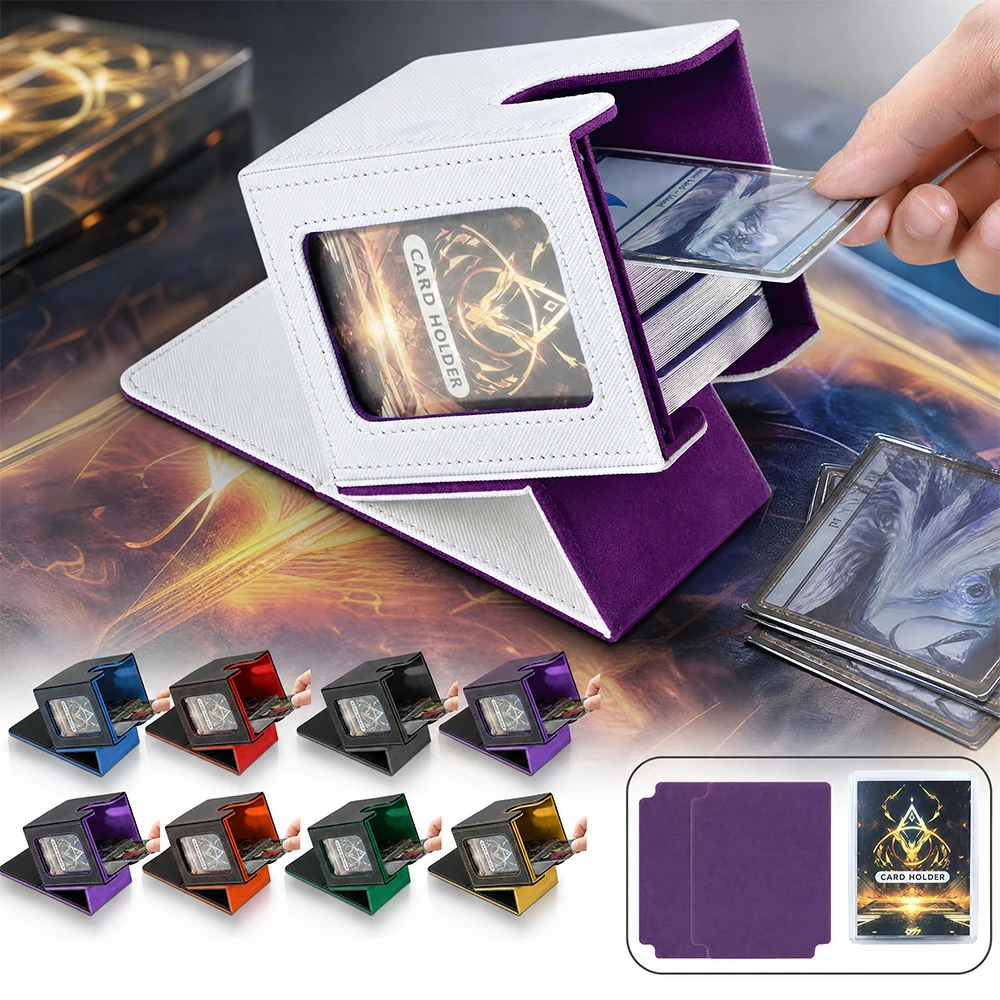 New PU Leather Deck Box Magnetic Flip Large-Capacity Trading Card Storage Holder with Display Window Divider Child Gifts