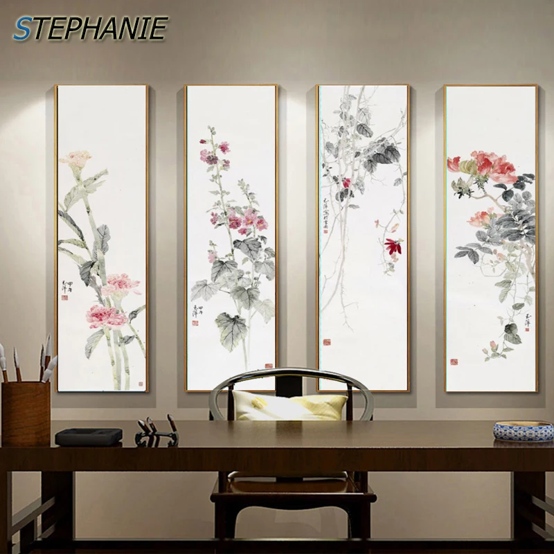 

New Chinese Flower Art Canvas Paintings Japanese Style Home Decorative Pictures Prints for Living Room Traditional Wall Posters