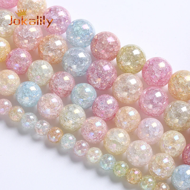 AB Colorful Snow Cracked Crystal Metallic Titanium Coated Quartz Beads Round Stone Beads For DIY Jewelry Making 15