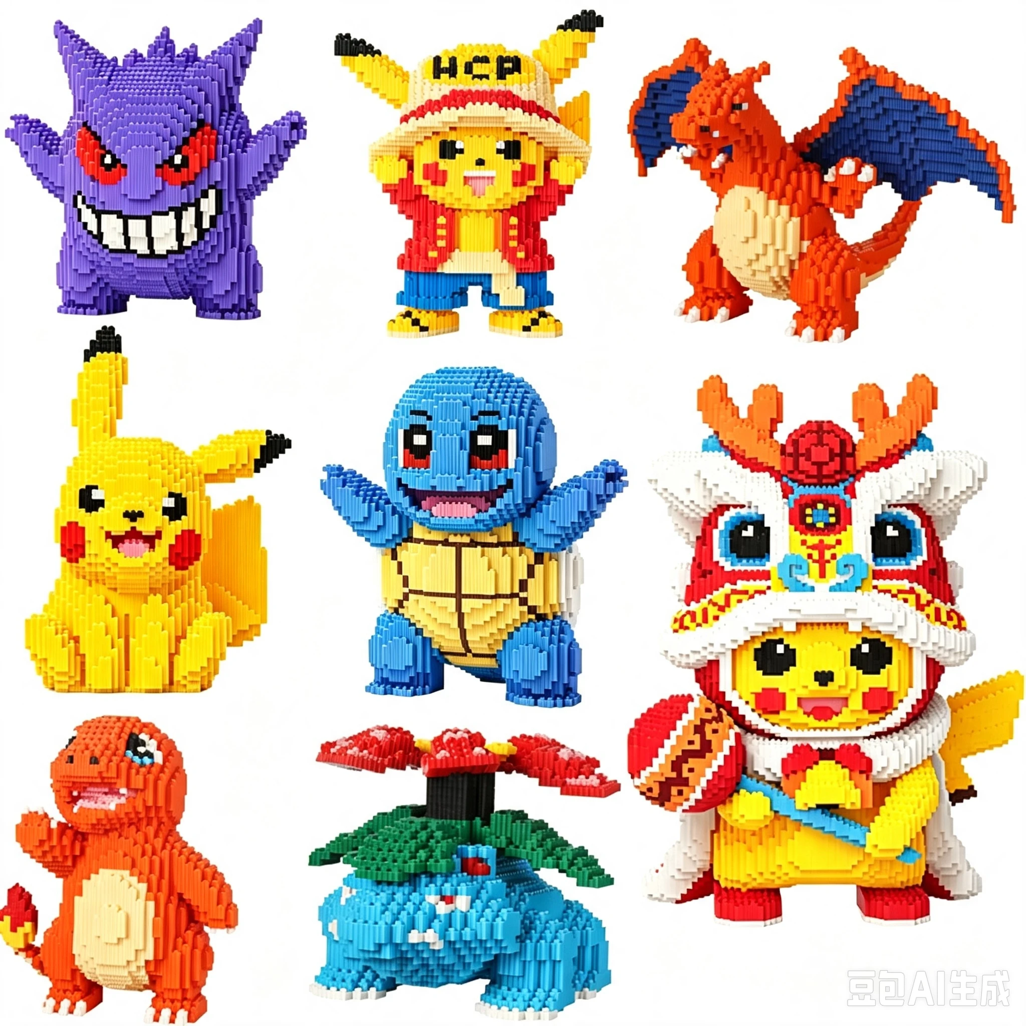 Blocs de construction Pokemon Pikachu, Bulbasaur, Charmander, modèle 3D, assemblage, connexion, mini figurines en briques, jouets pour la décoration de la maison