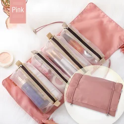 4In1 Foldable Mesh Cosmetic Bag Portable Folding Large Capacity Makeup Bag For Travel Cosmetic Toiletry Organizer Washing Pouch