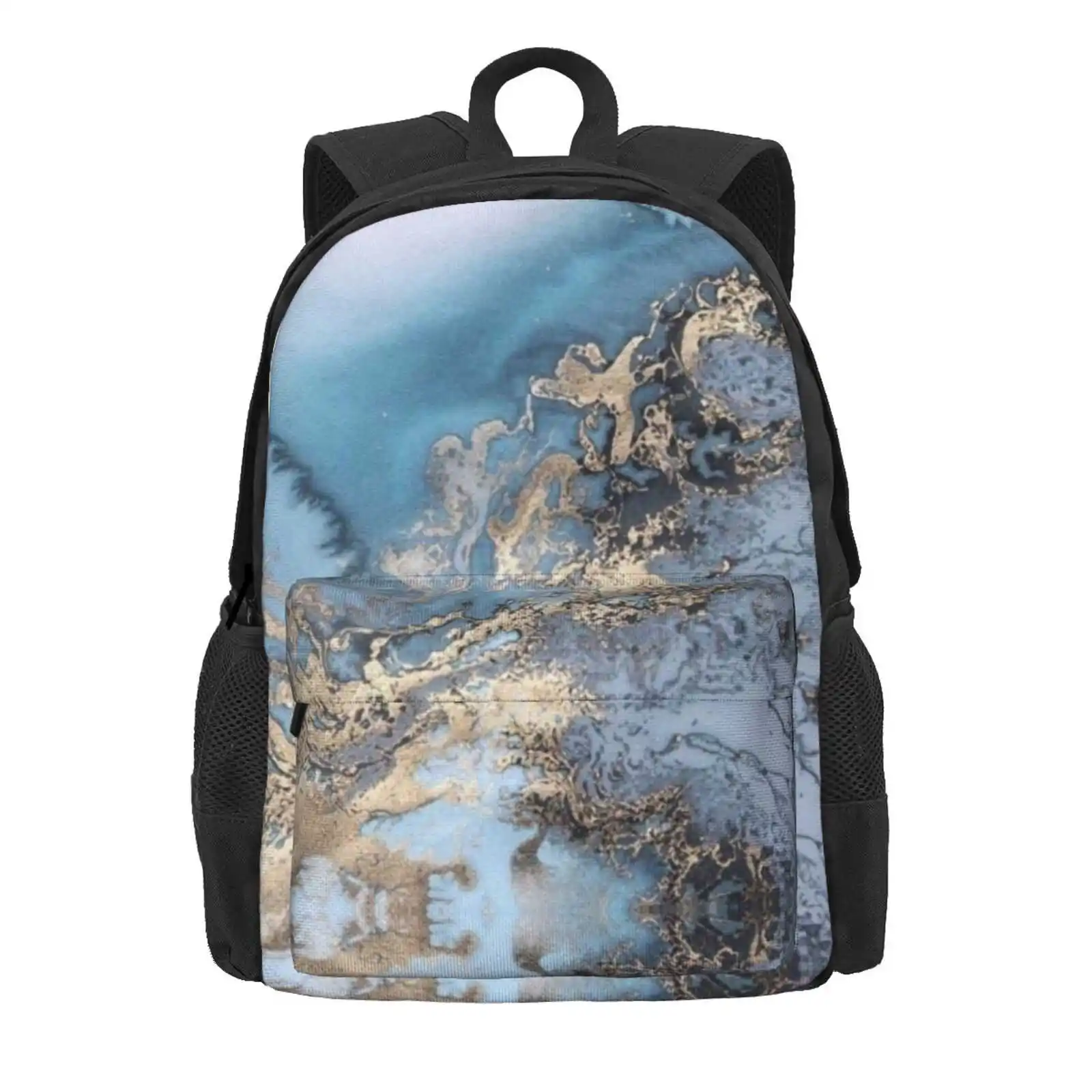 Blue And Gold Marble Hot Sale Schoolbag Backpack Fashion Bags Blue And Gold Marble