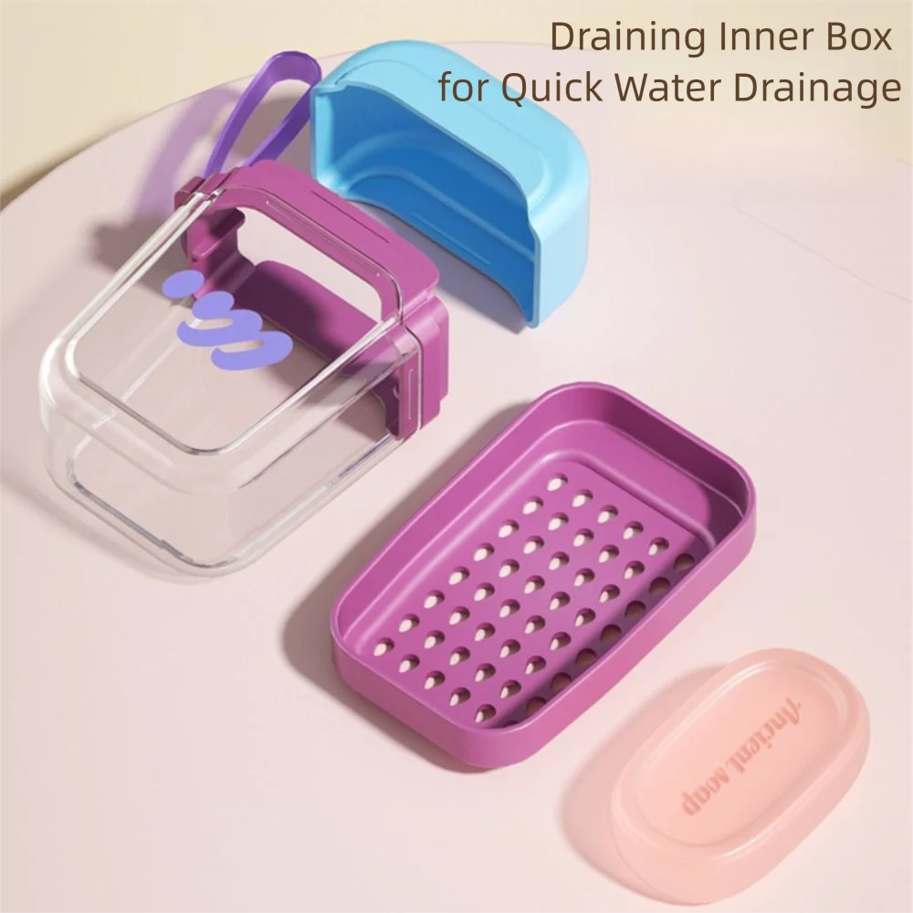

Cartoon Dopamine Soap Box Leak-Proof Transparent Travel Soap Dish Portable with Drain Tray Sealed Soap Rack Bathroom Accessories