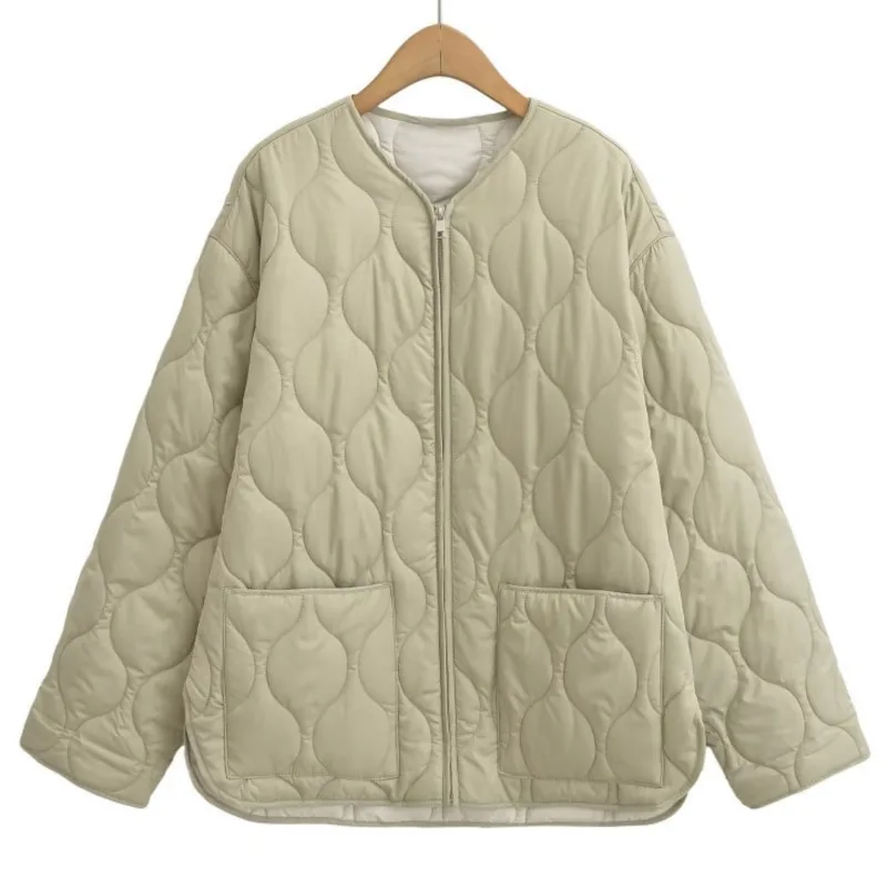

2025 Autumn Winter New Women's Loose Quilted Cotton Jacket Zip-Up Lightweight Cotton Outerwear Trendy Design Daily Jackets Wear