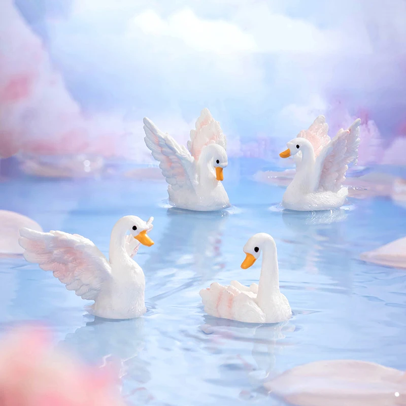 C New Cartoon Cute Resin Goose Swan Model Miniature Figurine Car Ornaments Crafts Creative DIY Home Decoration Accessories Gifts