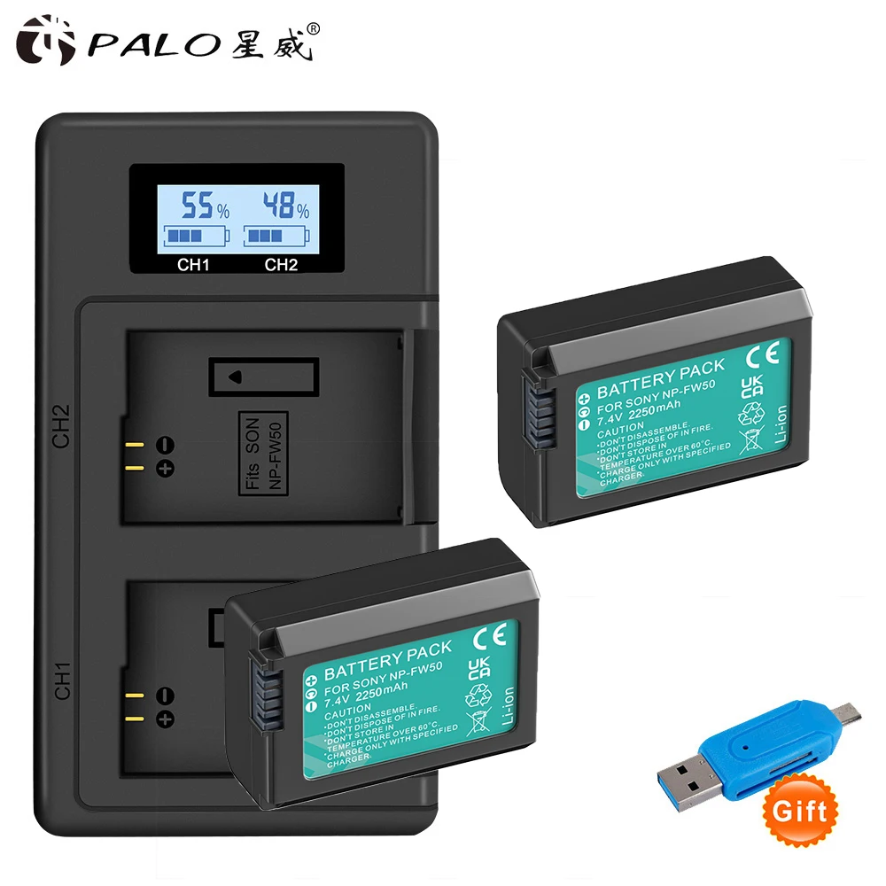 

PALO 2250mAh NP-FW50 NP FW50 NPFW50 Camera Battery + LCD USB Dual Charger for Sony Alpha a6500 a6300 a6000 a5000 a3000 NEX-3 a7R