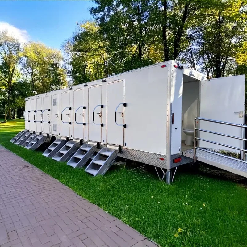Customized Shower Room Mobile Portable Toilet Trailer Multi-Stall ADA Restroom Trailer Luxury Portable Toilet Trailer for Sale