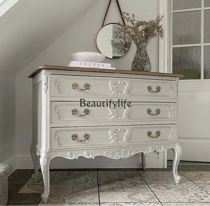 

Solid Wood Vintage Chest of Drawers Entrance Cabinet American Style Storage Shoe Cabinet Antique Carved Sideboard Cabinet