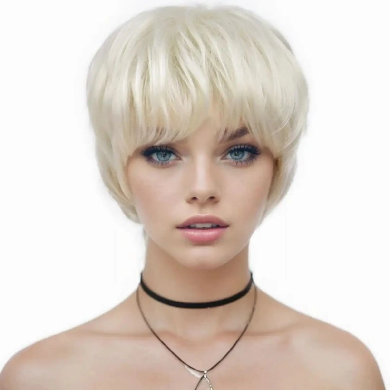 GNIMEGIL Synthetic Hair Natural Short Wigs for Women Platinum Blonde Wig with Bangs Ladies Hairstyles Mom Wig Free Weaving Cap