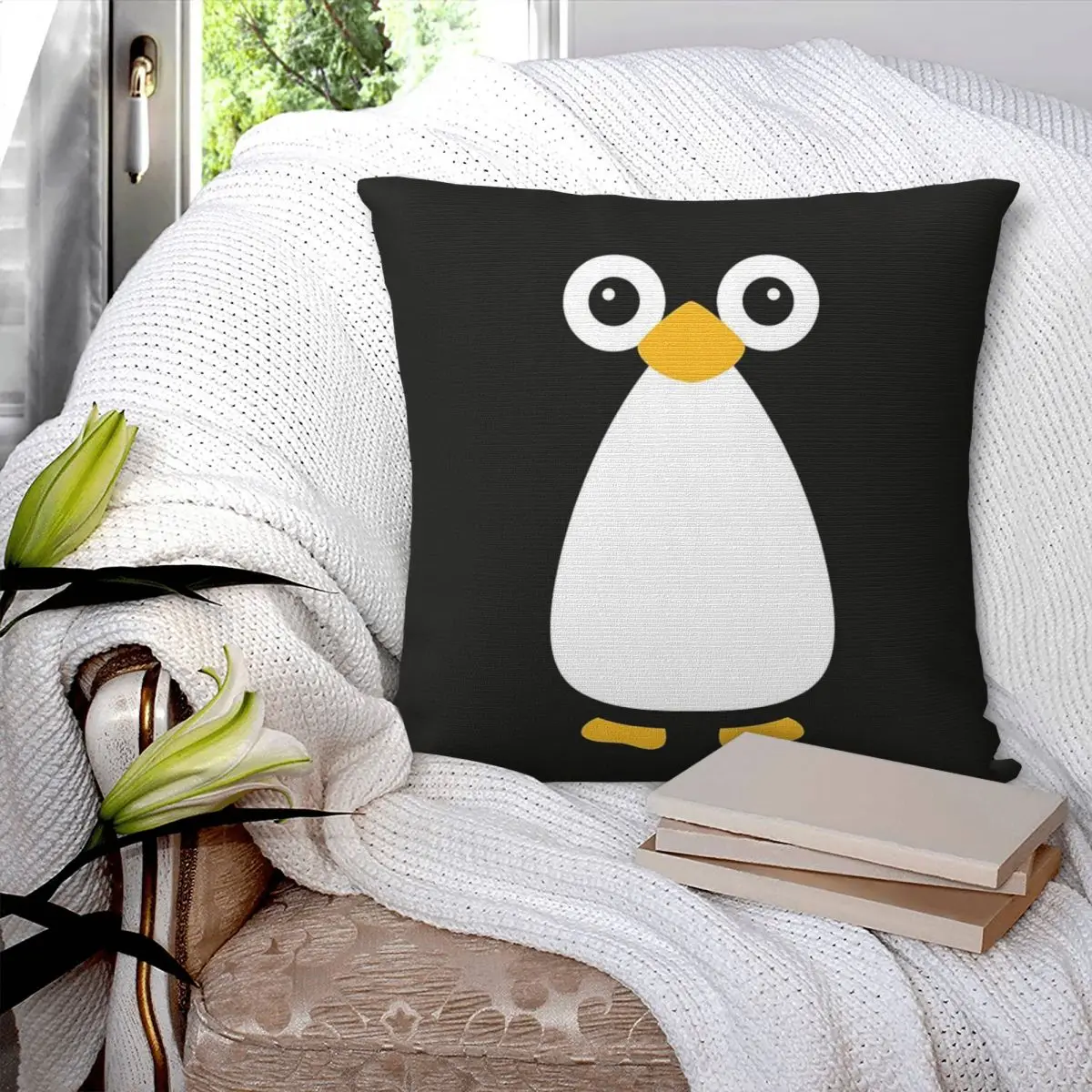 Cute Vector Penguin Square Pillowcase Polyester Pillow Cover Velvet Cushion Decor Comfort Throw Pillow For Home Living Room