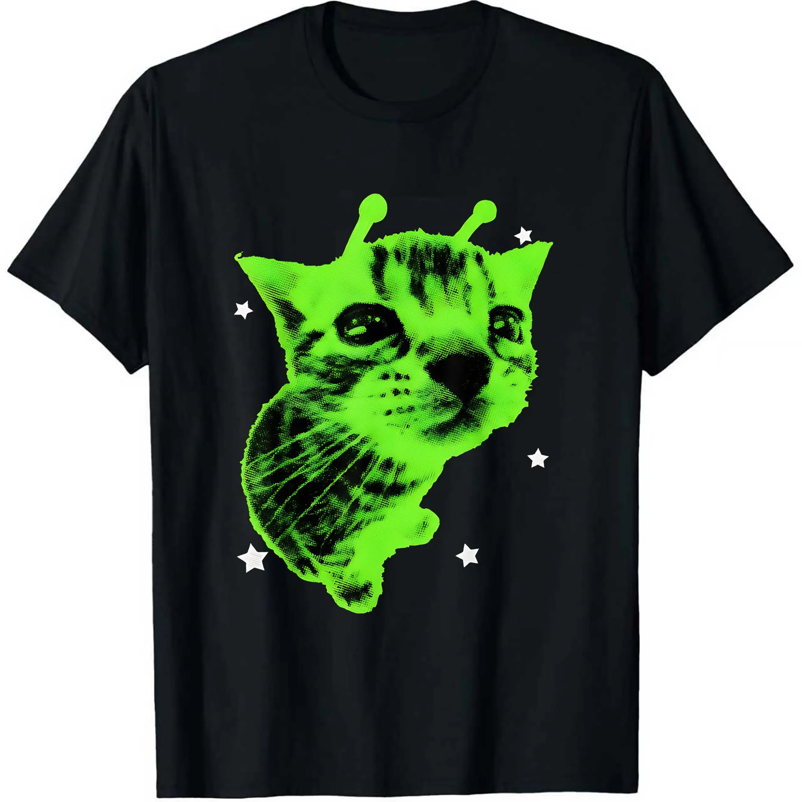 Y2K Alien-Katzen-Meme-T-Shirt Retro Lustiges Katzen-Slogan-Print Lockeres Freizeit-T-Shirt Themenparty – Detail 3