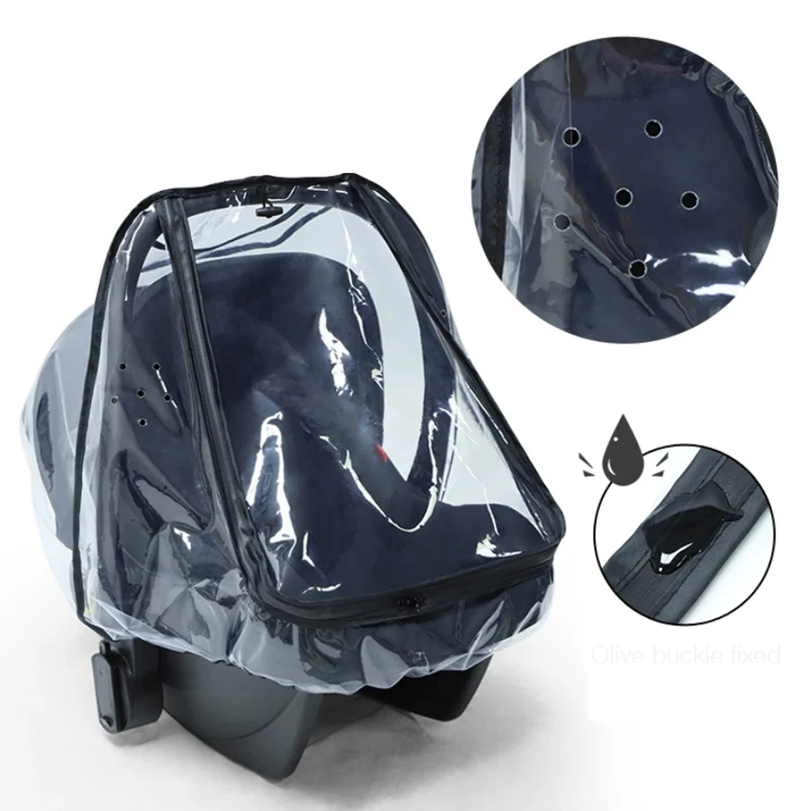 Baby Safety Seat Rain Cover Transparent EVA Baby Stroller Carriage Rain Cover Dust Cover Double Zipper Baby Stroller Accessories