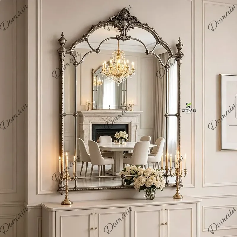 BJ Luxury Vintage Carved Mirror Wall Mounted Bathroom Vanity Mirror Rustic Decor For Living Room Fireplace