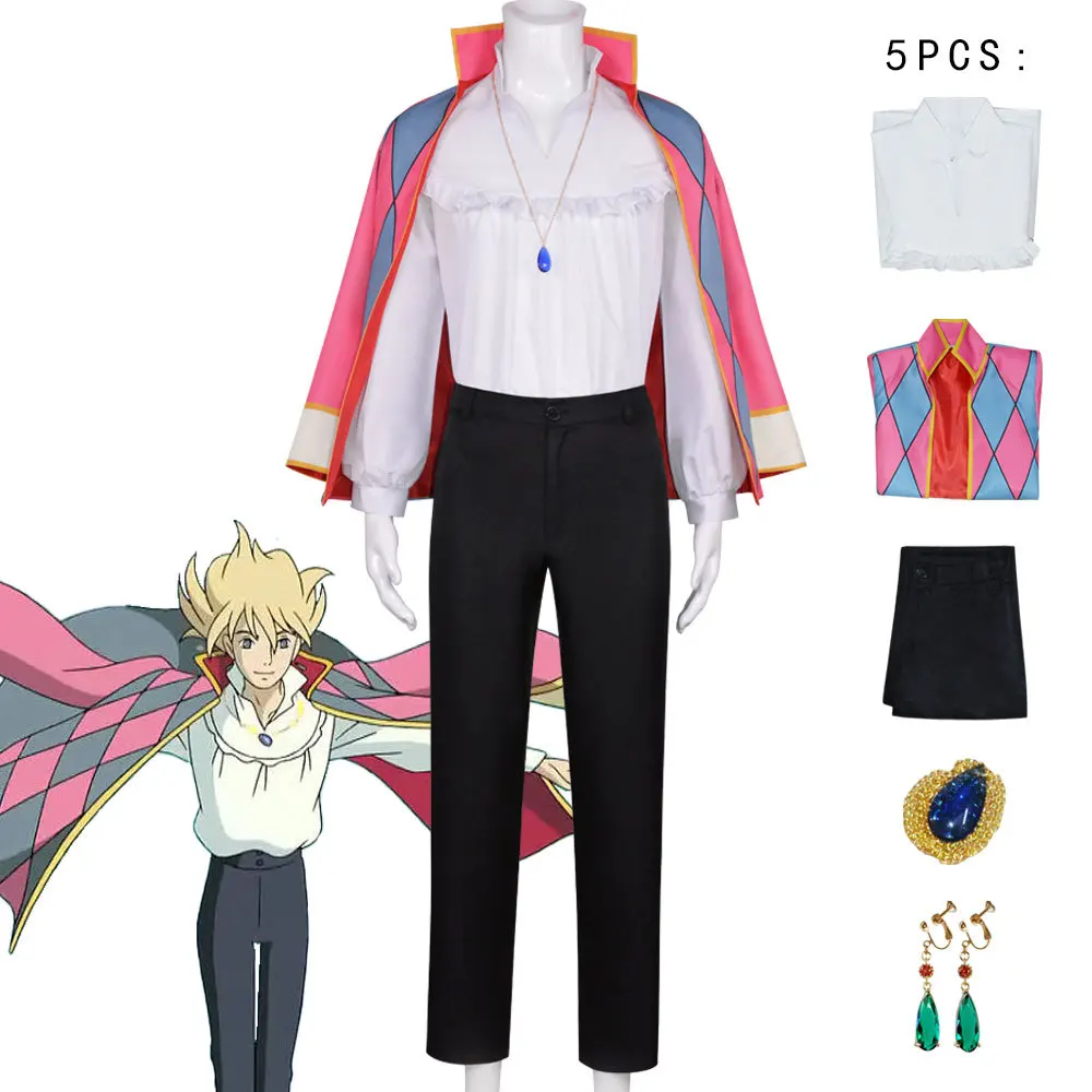 

Howl Cosplay Costume Anime Full Set With Jacket Shirt Pants Necklace Earnings For Halloween Comic Con Big Size Howl Outfits