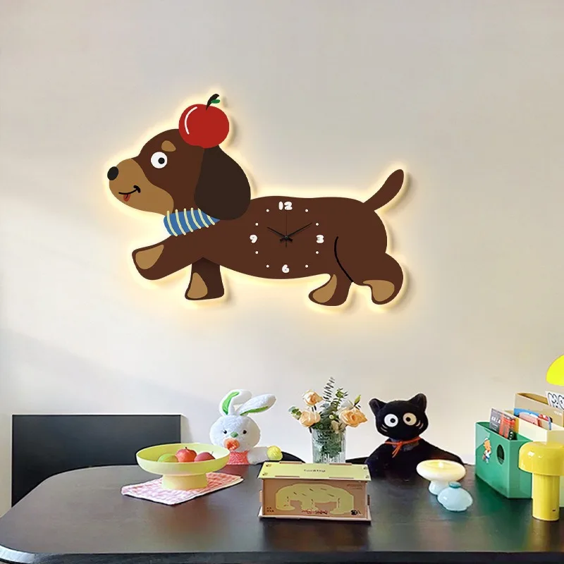 

3D Cute Puppy Wall Clock, Children's Room Decoration Dogie Living Room Home Restaurant Wall Mounted Cartoon Clock Wall Lamp