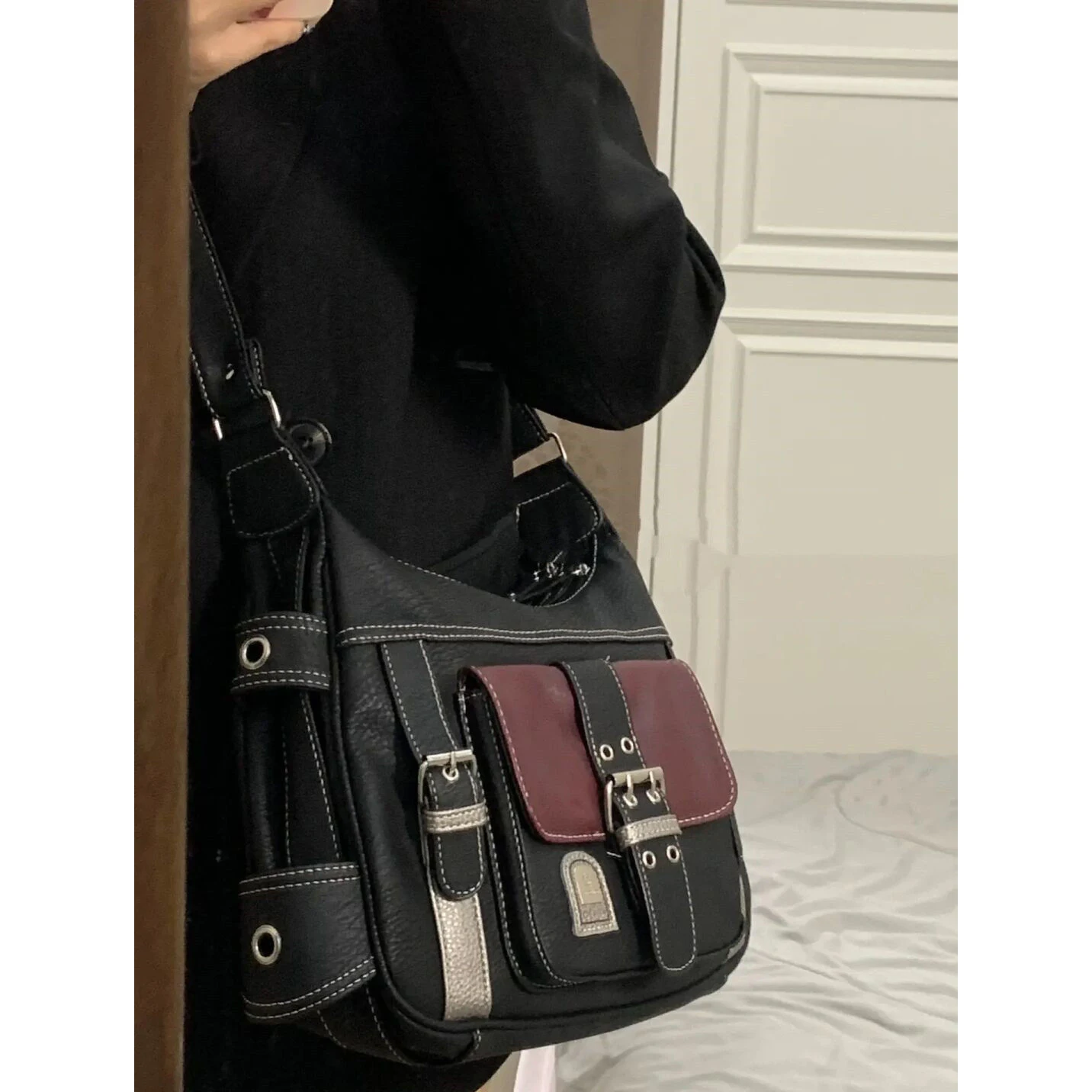 JIAERDI Vintage Y2k Grunge Crossbody Bags Women High Street Leather Messenger Bag Female Retro Moto Biker Shoulder Bag Aesthetic