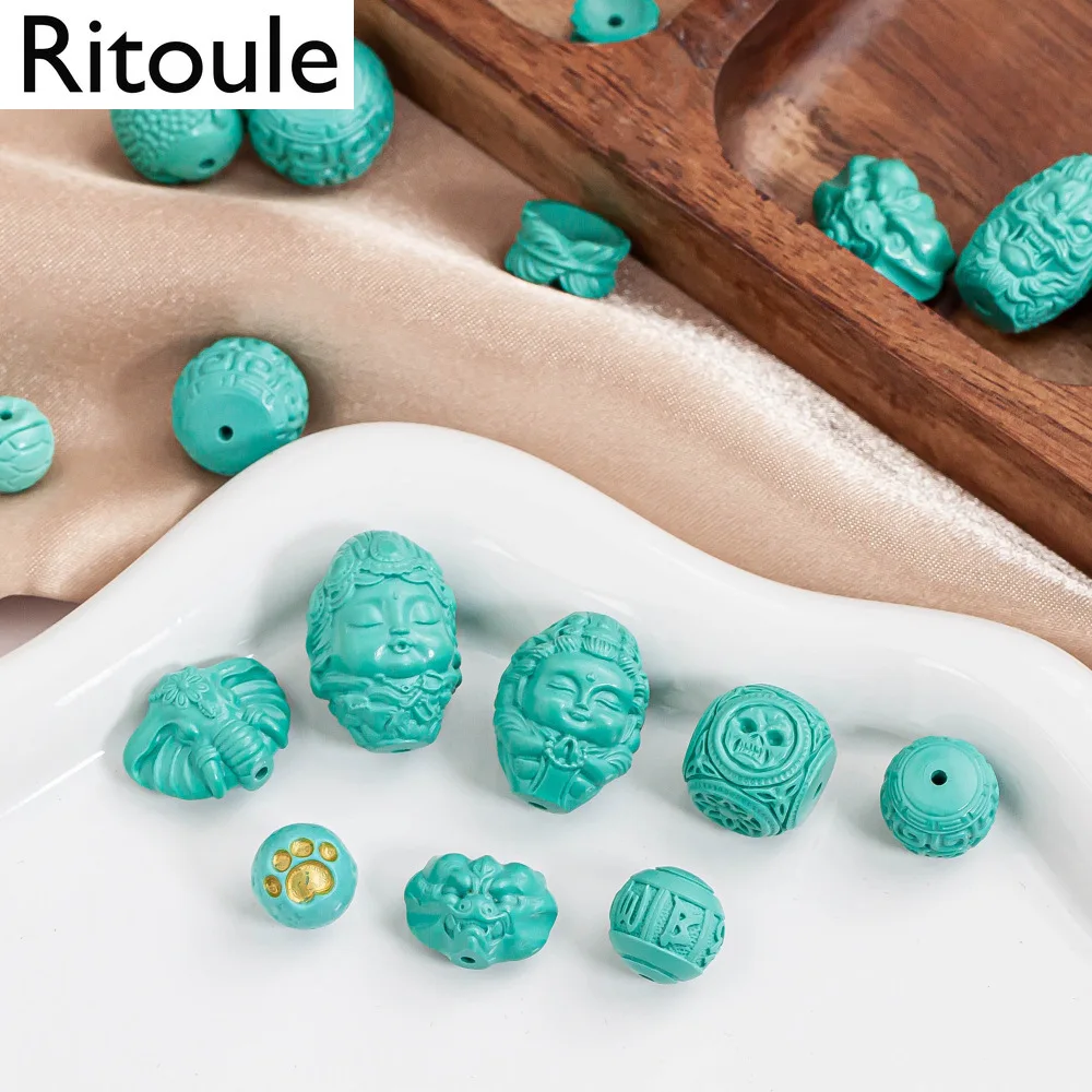 One Magnesite optimized turquoise carved baby Buddha head DIY bead cultural collectible accessories