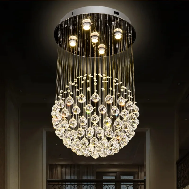 【Hot Sale】Hotel Luminaire Suspendu Design Lighting Fixtures Modern Crystal Chandelier By Stairs